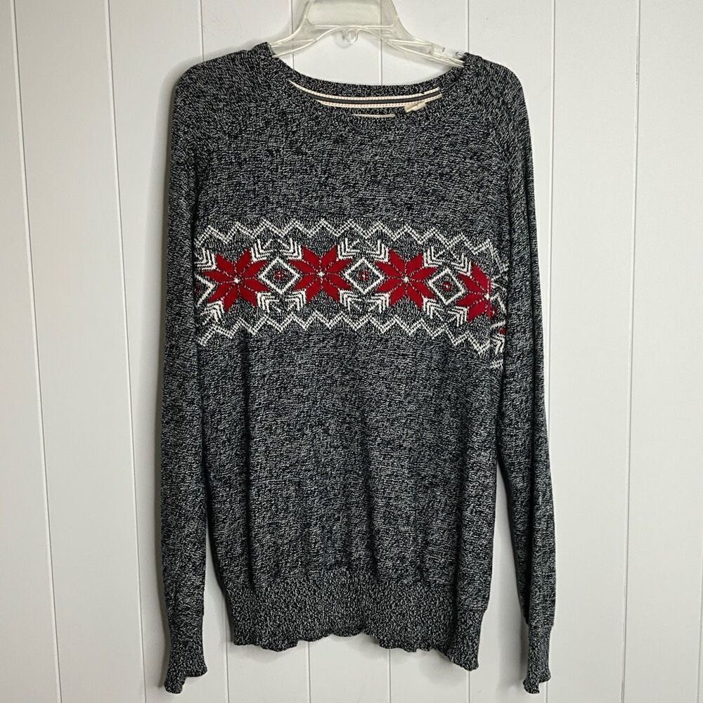 Original Weatherproof Mens Large Holiday Sweater Gray Red Poinsettia Crewneck